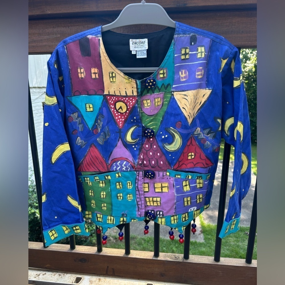 Encore silkscapes hand painted art to wear beaded jacket